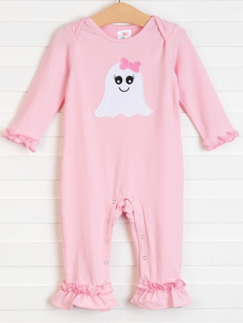 Pink Baby One-Piece Romper with Ghost Applique EUC